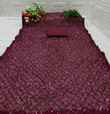 Wine Sequin Georgette Saree with Geometric Diamond Embroidery