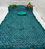 Teal Blue Sequin Georgette Saree with Geometric Diamond Embroidery