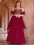 Elegant Red Georgette Lehenga with Embroidered Bustier & Dupatta