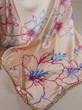 Cream Silk Saree with Multicolor Floral Print and Pearl Detailing