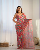 Vibrant Red & Green Ethnic Motif Silk Saree with Blouse Piece