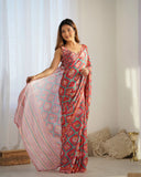 Vibrant Red & Green Ethnic Motif Silk Saree with Blouse Piece
