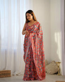 Vibrant Red & Green Ethnic Motif Silk Saree with Blouse Piece