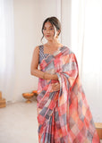 Multicolor Printed Saree with Mirror Border Lightweight Festive Wear Saree