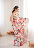 MultiColor Printed Saree with Mirror Border | Lightweight Festive Wear