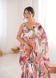 MultiColor Printed Saree with Mirror Border | Lightweight Festive Wear