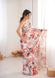 MultiColor Printed Saree with Mirror Border | Lightweight Festive Wear