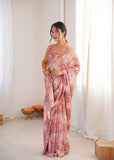 Pink Printed Saree with Mirror Border | Lightweight Festive Wear