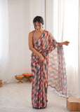 Pink Printed Saree with Mirror Border | Lightweight Festive Wear