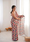 Pink Printed Saree with Mirror Border | Lightweight Festive Wear