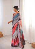MultiColor Printed Saree with Mirror Border | Lightweight Festive Wear