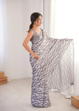 Grey Printed Saree with Mirror Border | Lightweight Festive Wear