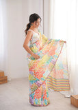 MultiColor Printed Saree with Mirror Border | Lightweight Festive Wear