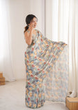 Sea Green Printed Saree with Mirror Border | Lightweight Festive Wear