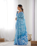 Sky Blue Tie-Dye Bandhani Print Silk Saree with White Pearl Lace Border