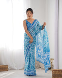 Sky Blue Tie-Dye Bandhani Print Silk Saree with White Pearl Lace Border