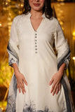 Off-White Embellished Chanderi Kurta Pant Set with Dupatta
