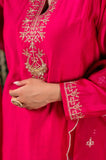 Pink Embellished Chanderi Kurta Set with Dupatta