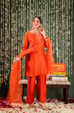 Orange Embellished Chanderi Kurta Set with Dupatta