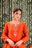 Orange Embellished Chanderi Kurta Set with Dupatta