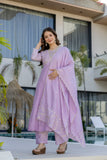 Lavender Embroidered Silk Kurta Pant Set with Dupatta