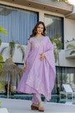 Lavender Embroidered Silk Kurta Pant Set with Dupatta
