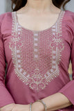 Mauve Pink Embroidered Chanderi Kurta Pant Set with Dupatta