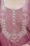 Mauve Pink Embroidered Chanderi Kurta Pant Set with Dupatta
