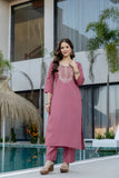 Mauve Pink Embroidered Chanderi Kurta Pant Set with Dupatta