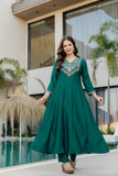 Green Embroidered Chinon Kurta Pant Set with Dupatta
