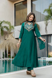 Green Embroidered Chinon Kurta Pant Set with Dupatta