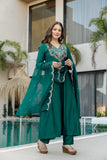 Green Embroidered Chinon Kurta Pant Set with Dupatta