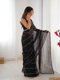 Elegant Black Embellished Georgette Saree with Golden Trim