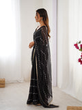 Elegant Black Embellished Georgette Saree with Golden Trim