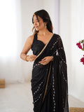 Elegant Black Embellished Georgette Saree with Golden Trim