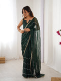 Elegant Green Embellished Georgette Saree with Golden Trim