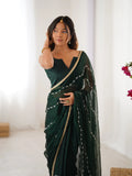 Elegant Green Embellished Georgette Saree with Golden Trim