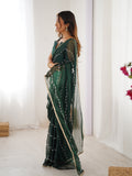 Elegant Green Embellished Georgette Saree with Golden Trim