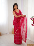 Elegant Pink Embellished Georgette Saree with Golden Trim
