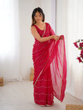 Elegant Pink Embellished Georgette Saree with Golden Trim