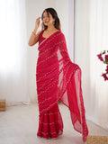 Elegant Pink Embellished Georgette Saree with Golden Trim