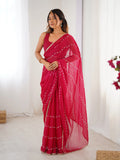 Elegant Pink Embellished Georgette Saree with Golden Trim