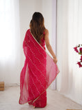Elegant Pink Embellished Georgette Saree with Golden Trim
