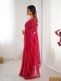 Elegant Pink Embellished Georgette Saree with Golden Trim