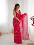 Elegant Pink Embellished Georgette Saree with Golden Trim