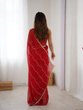 Elegant Red Embellished Georgette Saree with Golden Trim