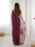 Elegant Wine Embellished Georgette Saree with Golden Trim