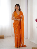 Elegant Yellow Embellished Georgette Saree with Golden Trim