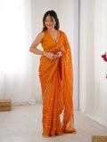 Elegant Yellow Embellished Georgette Saree with Golden Trim