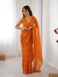 Elegant Yellow Embellished Georgette Saree with Golden Trim